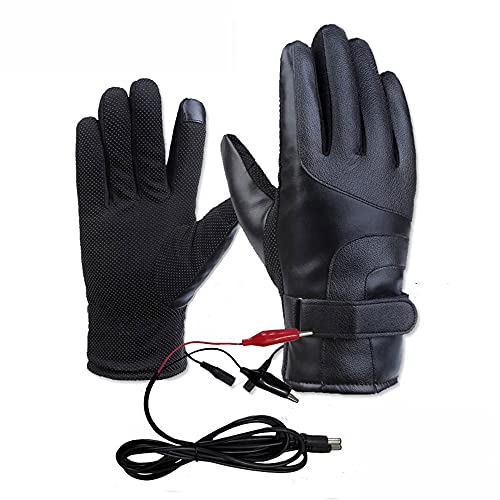 TOTMOX 12V PU-Leder elektrisch beheizte Handschuhe für Motorrad Camping Wandern Reiten Fahren, Touch Scree Design Handschuhe, Schwarz von TOTMOX