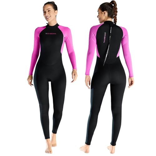 TOVCHEI Frauen Einteiliger Neoprenanzug 3/2MM Neopren Warmer Tauchanzug Langärmeliger Kältebeständiger Anti-Quallen Schnorchel Surfanzug,Rosa,L von TOVCHEI