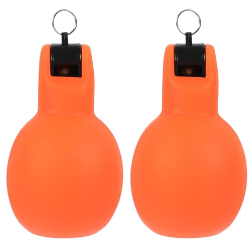 TOYANDONA 2 Stück Outdoor Notfallpfeife Hand Squeeze Pfeife Leichtes Robustes PVC Lauter Signalpfeifen für Camping Wandern Survival mit Ring für Schlüsselband Tragbar Klein Orange von TOYANDONA