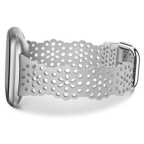 TOYOUTHS Lace Silikon Armband Kompatibel mit Fitbit Versa 4/Fitbit Versa 3/Fitbit Sense 2/Sense Armband, Frauen Weich Sport Solo Loop Blume Ausschnitt Spitze Ersatzarmband für Versa 3, Grau von TOYOUTHS