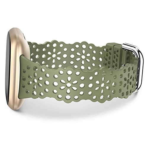 TOYOUTHS Lace Silikon Armband Kompatibel mit Fitbit Versa 4/Fitbit Versa 3/Fitbit Sense 2/Sense Armband, Frauen Weich Sport Solo Loop Blume Ausschnitt Spitze Ersatzarmband für Versa 3, Grün von TOYOUTHS