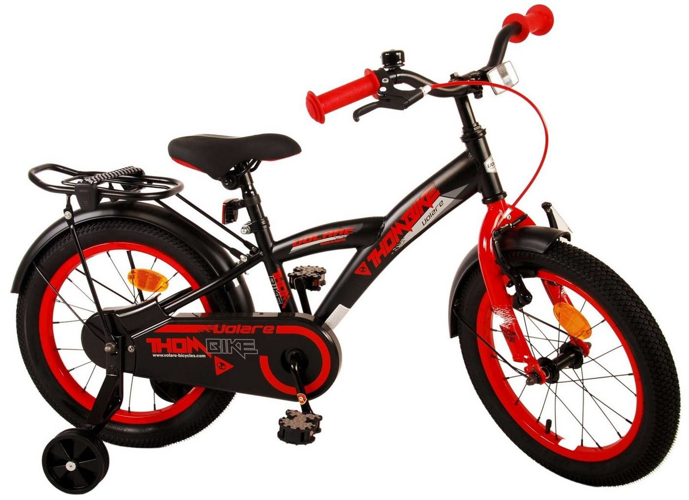 TPFSports Kinderfahrrad Volare Thombike 16 Zoll mit Rücktritt und Handbremse, 1 Gang, (Kinder Jugend Fahrrad - Jungsfahrrad - Rutschfeste Sicherheitsgriffe), Kinder Fahrrad 16 Zoll - Jugend Fahrrad - Schwarz/Rot von TPFSports