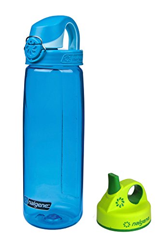 TR Nalgene Trinkflasche 'OTF' - 0,7 l, blau, mit Namensgravur + Grip-n-Gulp-Deckel grün von TR