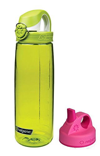 TR Nalgene Trinkflasche 'OTF' - 0,7 l, grün, mit Namensgravur + Grip-n-Gulp-Deckel pink von TR