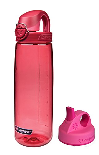 TR Nalgene Trinkflasche 'OTF' - 0,7 l, rot, mit Namensgravur + Grip-n-Gulp-Deckel pink von TR