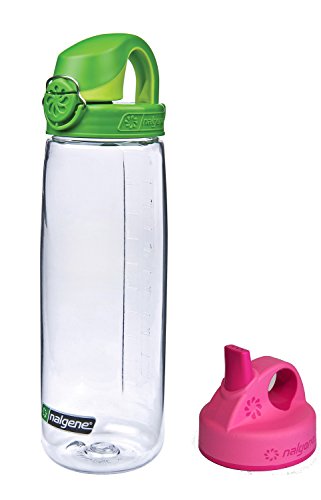 TR Nalgene Trinkflasche 'OTF' - 0,7 l, transparent grün, mit Namensgravur + Grip-n-Gulp-Deckel pink von TR