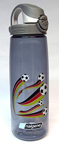 TR Nalgene Trinkflasche 'OTF' - 0,7L Football“- grau, Deckel grau-Weiss, mit Namensgravur von TR