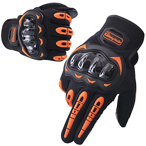 TRABIG Motorradhandschuhe Herren Touchscreen mit Vollfinger Hartknöchelschutz, Sport Handschuhe Professionelle Motorrad Unisex, Sommerhandschuhe für Motorradfahren, Camping und Roller (Orange, L) von TRABIG