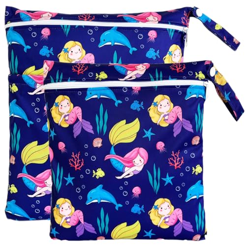 TRASUN Wetbag Kindergarten Nasstasche Windel Taschen Schwimmsachen Nassbeutel Nasse und Trocken Wickeltasche 2er Wasserdicht Waschbar Nassbeutel Organiser für Kleinkind von TRASUN
