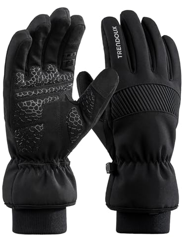 TRENDOUX Winter Antirutsch Thermohandschuhe, Dick Warme Flauschige Handschuhe mit Starkem Grip für Camping Skifahren Schwarz XL von TRENDOUX