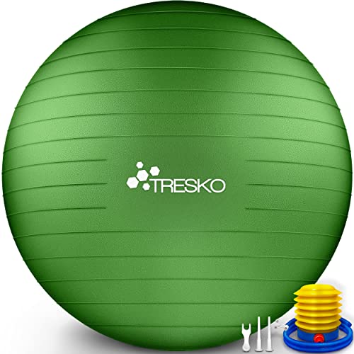 TRESKO Gymnastikball mit GRATIS Übungsposter inkl. Luftpumpe - Yogaball BPA-Frei | Sitzball Büro | Anti-Burst | 300 kg,Grün,55cm (für Körpergröße unter 155cm) von TRESKO
