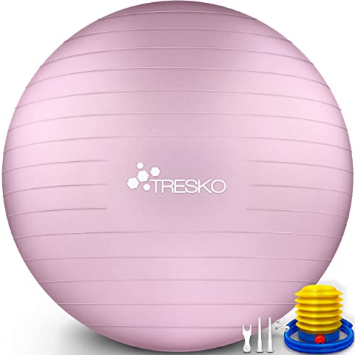 TRESKO Gymnastikball mit GRATIS Übungsposter inkl. Luftpumpe - Yogaball BPA-Frei | Sitzball Büro | Anti-Burst | 300 kg,Princess-Rosa,85cm (für Körpergröße über 185cm) von TRESKO