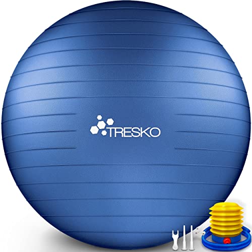 TRESKO Gymnastikball mit GRATIS Übungsposter inkl. Luftpumpe - Yogaball BPA-Frei | Sitzball Büro | Anti-Burst | 300 kg,Indigoblau,65cm (für Körpergröße 155 - 175cm) von TRESKO