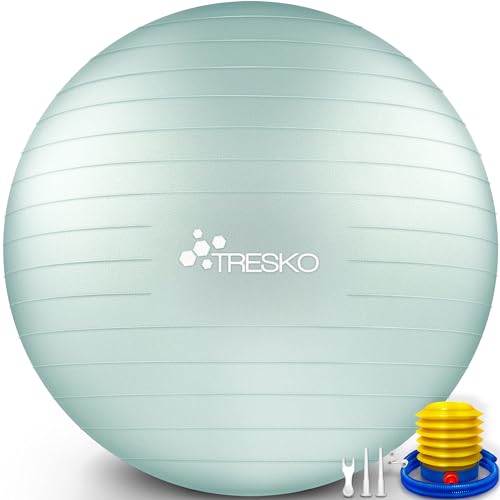 TRESKO Gymnastikball mit GRATIS Übungsposter inkl. Luftpumpe - Yogaball BPA-Frei | Sitzball Büro | Anti-Burst | 300 kg,Mintgrün,55cm (für Körpergröße unter 155cm) von TRESKO