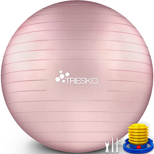 TRESKO Gymnastikball mit GRATIS Übungsposter inkl. Luftpumpe - Yogaball BPA-Frei | Sitzball Büro | Anti-Burst | 300 kg,Rose-Gold,65cm (für Körpergröße 155 - 175cm) von TRESKO