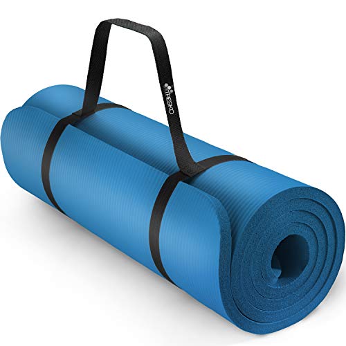 TRESKO Yogamatte Phthalatfrei - Gymnastikmatte rutschfest, extra dicke Pilatesmatte Fitnessmatte mit Tragegurt, 185 x 60 x 1,5 cm Blau von TRESKO