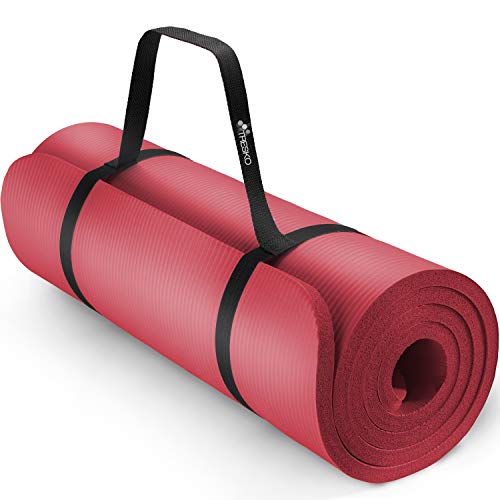 TRESKO Yogamatte Phthalatfrei - Gymnastikmatte rutschfest, Pilatesmatte Fitnessmatte mit Tragegurt, 190 x 100 x 1,5 cm Rot von TRESKO