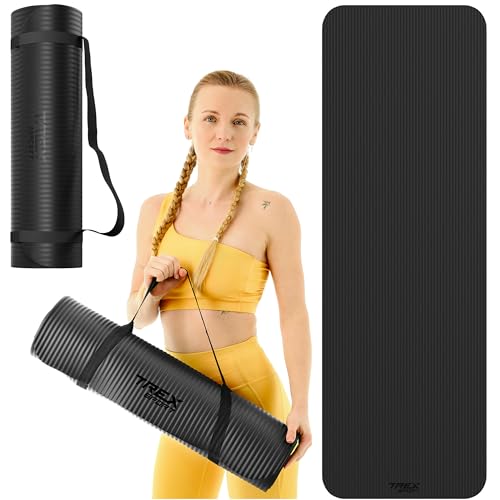 TREX SPORT Gymnastikmatte extra dick und weich| Fitnessmatte 180x60x1cm mit Tragegurt | Yogamatte rutschfest (Black Night) von TREX SPORT