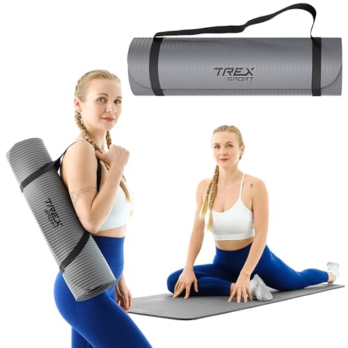 TREX SPORT Gymnastikmatte extra dick und weich| Fitnessmatte 180x60x1cm mit Tragegurt | Yogamatte rutschfest (Gray Marble) von TREX SPORT