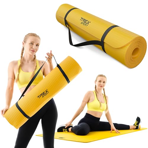 TREX SPORT Gymnastikmatte extra dick und weich| Fitnessmatte 190x80x1cm mit Tragegurt | Yogamatte rutschfest (Yellow Mustard) von TREX SPORT