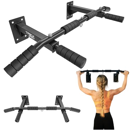 TREX SPORT Klimmzugstange zur Wandmontage TX-030PB| 6 rutschfeste Griffe, Öse für Boxsack | Pull Up Bar für zuhause bis 250 kg von TREX SPORT