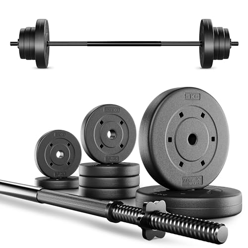 TREX SPORT Langhantel Set 22 kg | Hantelset mit Langhantelstange 120 cm und 8 Hantelscheiben von TREX SPORT