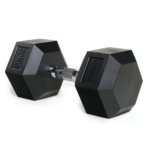 TREXO Hantel 20kg Hexagon Durable gummierte Gusseisen für Krafttraining zu Hause mit ergonomischen Griff stabil und vielseitig Hantel Hex HXD200 von TREXO