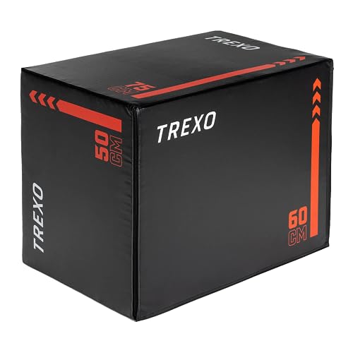 TREXO Jump Box Plyo Box Soft 3in1 Seiten 50 x 60 x 75 cm und Gewicht 30 kg Hergestellt Plyometrische Sprungbox aus Kunstleder und weichem Eva-Schaum Hohe Ausdauer bis 150 kg Sprungkasten Schwarz von TREXO