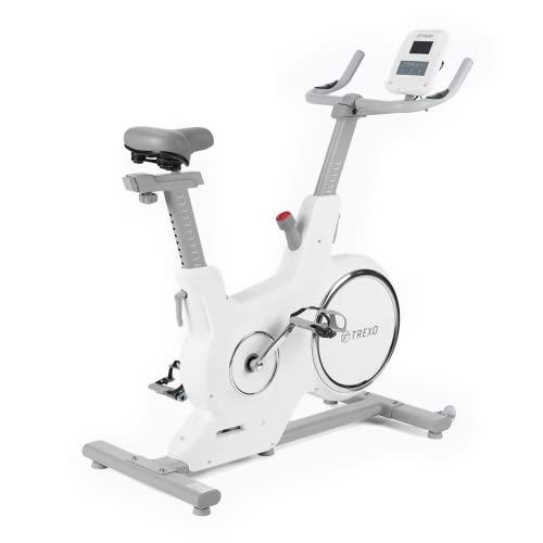 TREXO Stationärer Heimtrainer mit Computer und LCD-Display, magnetischem Widerstandssystem, stabiler Konstruktion und 5kg Schwungrad Weiß EB-500S von TREXO