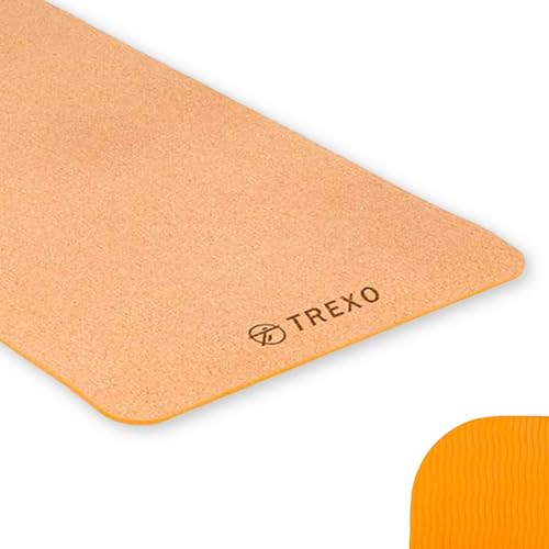 TREXO TPE Kork Yogamatte Maße 61 x 183 cm und 6 mm Dicke orange für Übung zu Hause im Club Pilatesmatte Stretching Gymnastik YM-C01P von TREXO