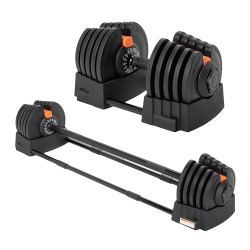 TREXO Verstellbare 2in1 Kurz-und Hantelstangen Set 2 kg bis 41 kg | Ideal für Krafttraining, Fitness und Muskelaufbau | Kurzhanteln und Langhanteln Einstellbar Set aus Eisen mit Ergonomischem Griff von TREXO