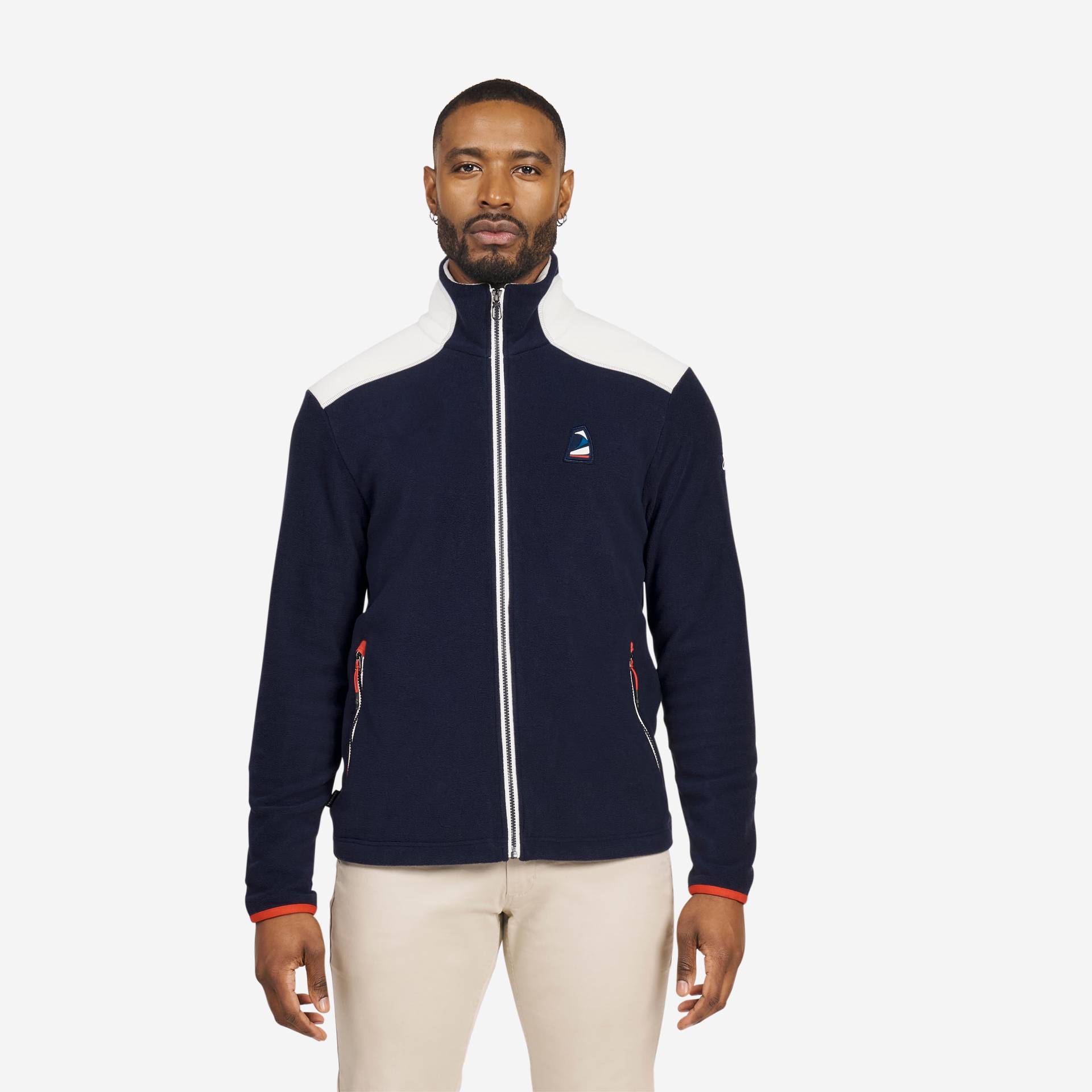 Fleecejacke Segeln Herren warm 100 marineblau/weiß von TRIBORD