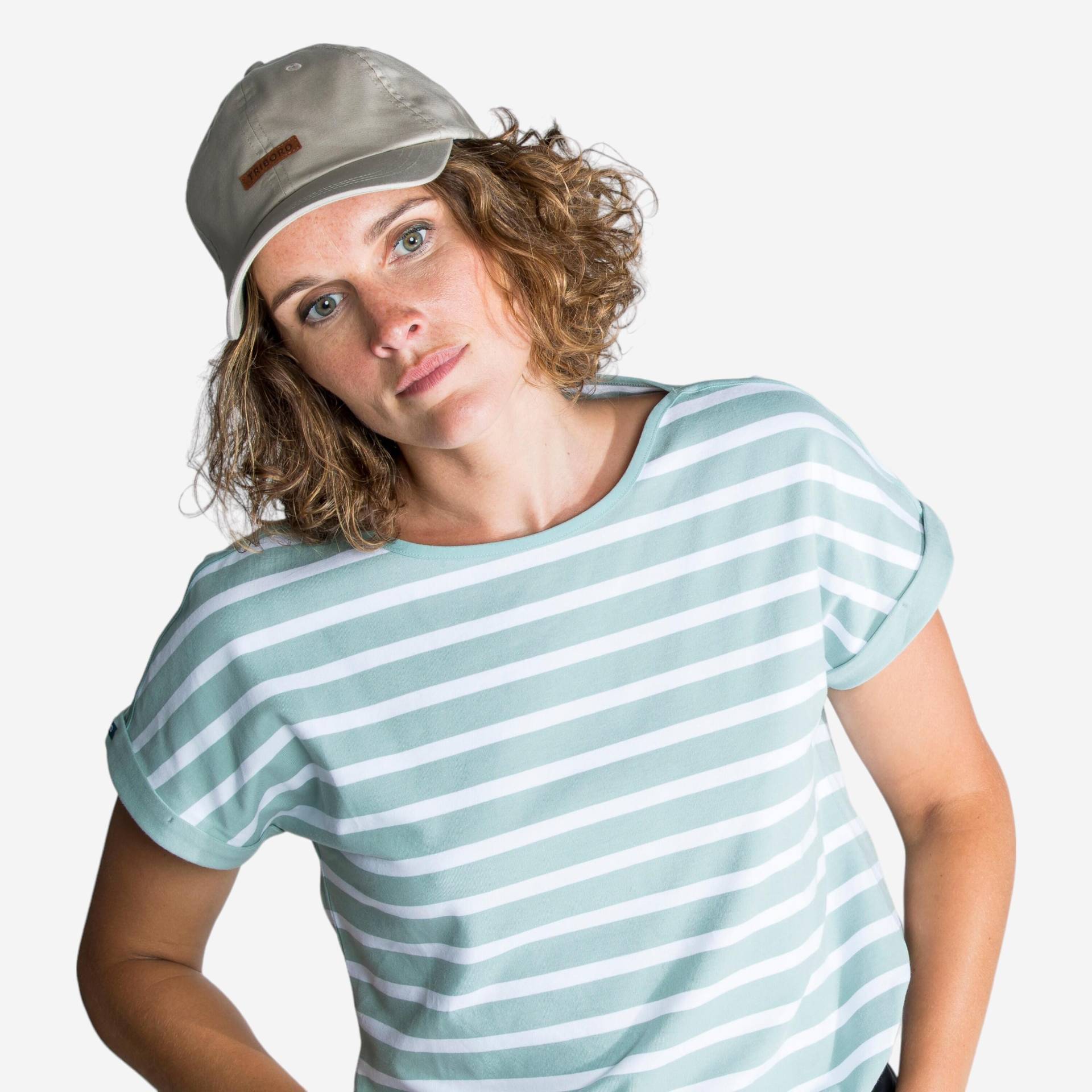 Segelshirt kurzarm Damen 100 weiss/khaki von TRIBORD