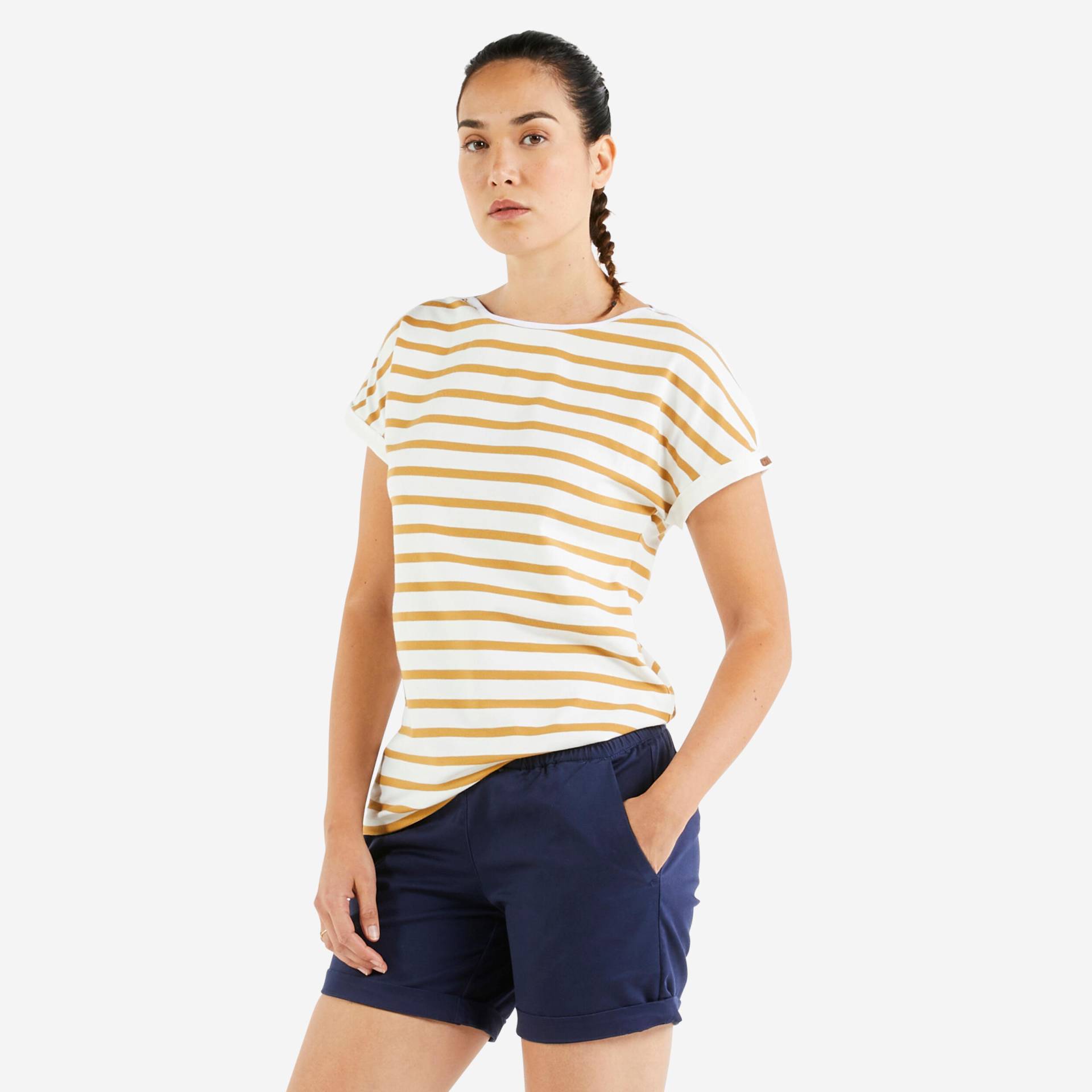 Segelshirt kurzarm Damen 100 weiss/ocker von TRIBORD