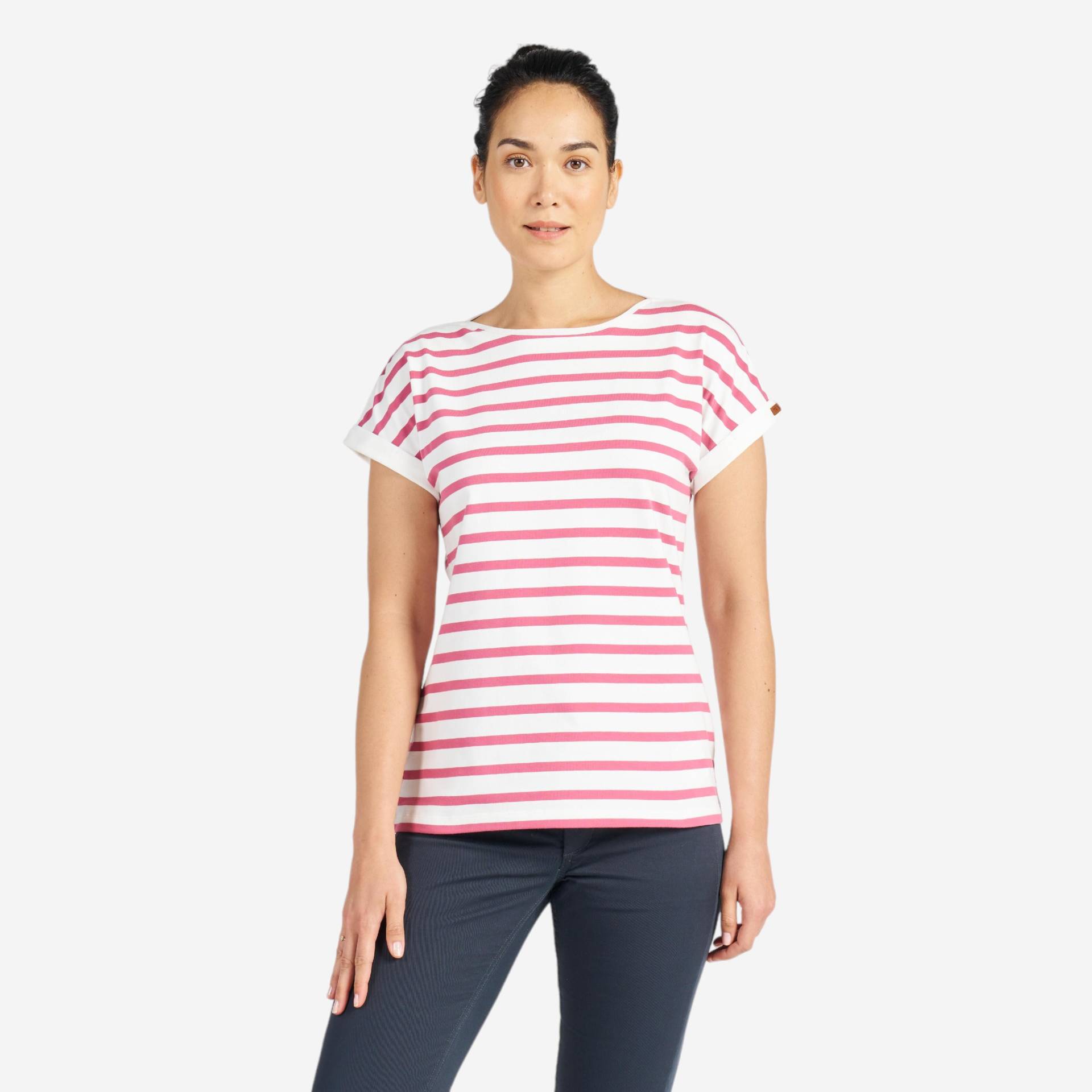Segelshirt kurzarm Damen 100 weiss/rosa von TRIBORD