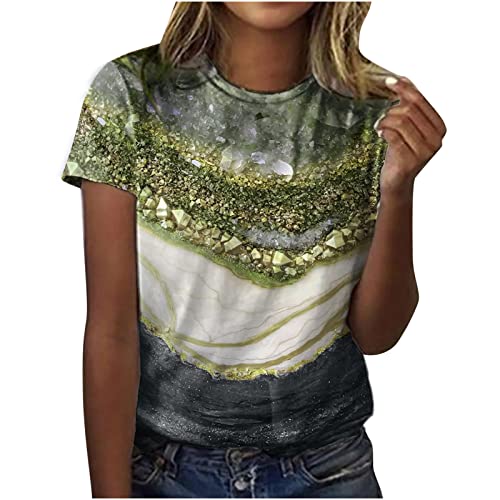 Damen Sommer Oberteile Tshirt Bunte Blumen Drucken Bluse Kurzarm T-Shirt mit Rundhalsausschnitt Tee Tops Pullover Teenager Mädchen Pulli Tunika Shirt Lose Bequem T-Shirts Sportshirt für Frauen von TRIGLICOLEUM