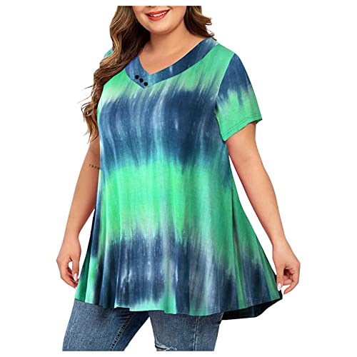 Regenbogen Oberteile Damen Sommer Bluse Tops Mode V-Ausschnitt Tshirt Locker Pullover Kurzarm T-Shirt Basic Shirt Teenager Mädchen Pulli Freizeit Tunika T Shirts Longtops Laufshirt für Frauen 3XL von TRIGLICOLEUM