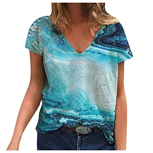 Regenbogen Oberteile Damen Sommer Bluse Tops Mode V-Ausschnitt Tshirt Locker Pullover Kurzarm T-Shirt Basic Shirt Teenager Mädchen Pulli Freizeit Tunika T Shirts Longtops Laufshirt für Frauen 3XL von TRIGLICOLEUM