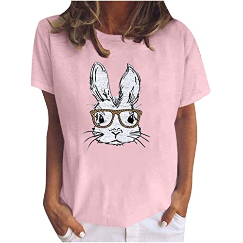 TRIGLICOLEUM Damen Ostern T-Shirt Sommer Bluse Oberteile Süße Osterhase Osterei Druck Tunika Tops Kurzärmelig Tshirt Rundhals Pullover Teenager Mädchen Shirt Normale Passform Pulli Karneval Kleidung von TRIGLICOLEUM