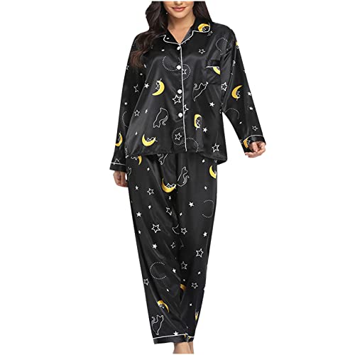 TRIGLICOLEUM Schlafanzug Set Damen Pyjama mit Leopardenmuster Lässiges Nachthemd mit Umlegekragen Bequeme Langärmlige Homewear Zweiteilige Nachtwäsche Warm Button Loungewear +Lange Hosen von TRIGLICOLEUM