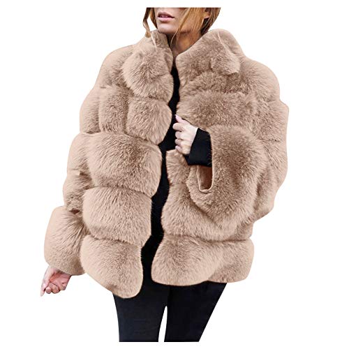 TRIGLIKOLEUM Damen Kunstpelz Mantel Crop Pelzmantel Mode Einfarbige Winterjacke Warme Dicke Wintermantel Langarm Übergangsjacke Mit Umlegekragen Plüsch Jacke Kurz Pelzjacke Locker Outwear S-2XL von TRIGLICOLEUM