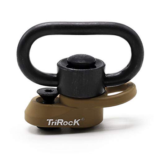 TRIROCK 1.25 inch Swivel Loop Push Button QD Combo TAN/FDE Sling Mount Base fits Keymod Rail with clever Hole for Snap Clip Hook Spring von TRIROCK