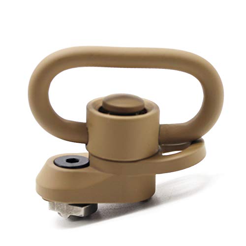 TRIROCK 1.25 inch Swivel Loop Push Button QD Full TAN/FDE Sling Mount Base fits M-LOK Rail with clever Hole for Snap Clip Hook Spring von TRIROCK