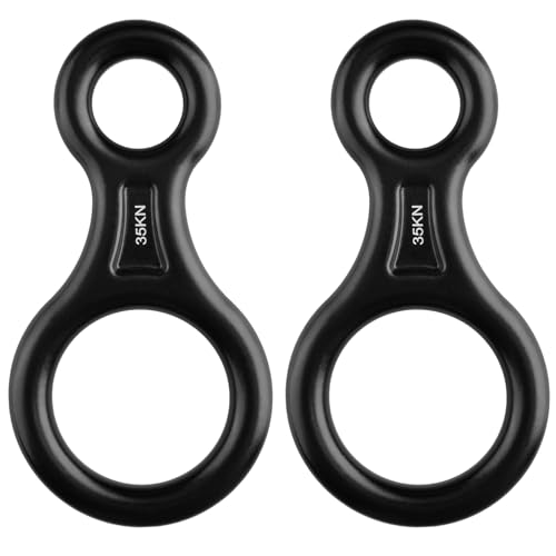 TRIWONDER 35kN Abseilachter, Abseilgerät Klettern 8 Descender für Seildurchmesser 8-13 mm (【35kN】 Schwarz - 2 Stück) von TRIWONDER