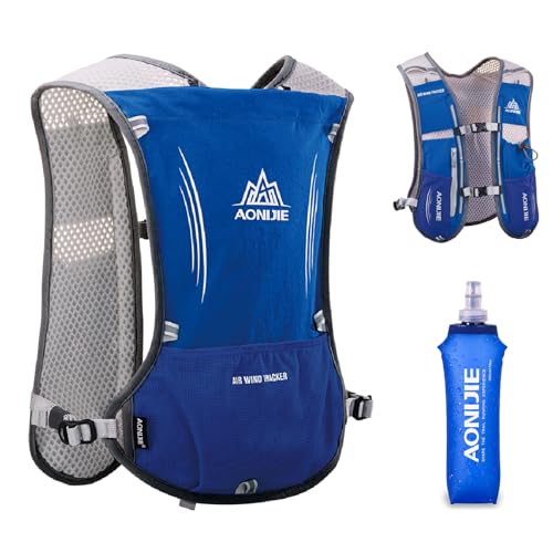 TRIWONDER 5L Ultraleicht Trinkrucksack, Trail Run Rucksack Trinkweste Hydration Pack Fahrradrucksack fürr Marathoner, Laufen, Camping, Wandern, Joggen (Blau - mit 500ml Wasserflasche) von TRIWONDER