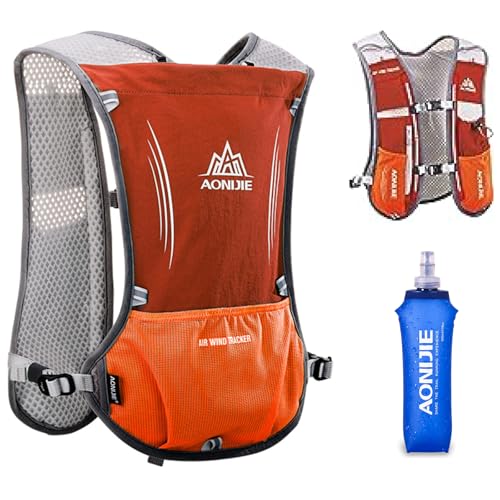 TRIWONDER 5L Ultraleicht Trinkrucksack, Trail Run Rucksack Trinkweste Hydration Pack Fahrradrucksack fürr Marathoner, Laufen, Camping, Wandern, Joggen (Orange - mit 500ml Wasserflasche) von TRIWONDER