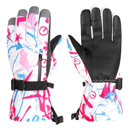 TRIWONDER Skihandschuhe, Winddichte Warme Snowboard Handschuhe, Winterhandschuhe für Damen, Herren und Kinder (Rosenrot, S (9-13 Jahre alt)) von TRIWONDER