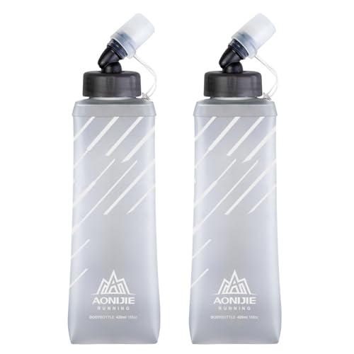TRIWONDER TPU Soft Flask, Faltbare Trinkflaschen, Sportflasche für Trinkrucksack Laufen Radfahren (Grau - 420ml - 2 Stück) von TRIWONDER