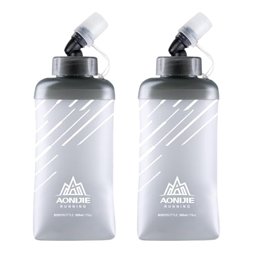 TRIWONDER TPU Soft Flask, Faltbare Trinkflaschen, Sportflasche für Trinkrucksack Laufen Radfahren (Grau - 500ml - 2 Stück) von TRIWONDER
