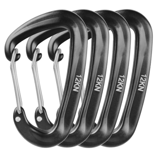 TRIWONDER 12kN Aluminium Wiregate Karabiner Leichte Karabiner Clips für Hängematte (Schwarz - 4 Stück) von TRIWONDER